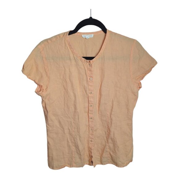 Eileen Fisher Tops - Eileen Fisher Petite Tangerine Large 100% Linen Short Sleeve Blouse Size S